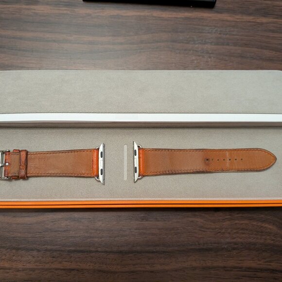 Hermès Brique/Beton single tour leather apple watch strap 5 series 40mm orange main image 5